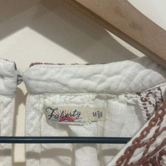 • Faherty • Women’s Arles Embroidered Top White and Brown Medium - Picture 4 of 5